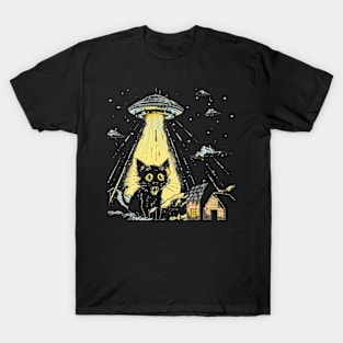 Shocked Cat and UFO Invasion T-Shirt